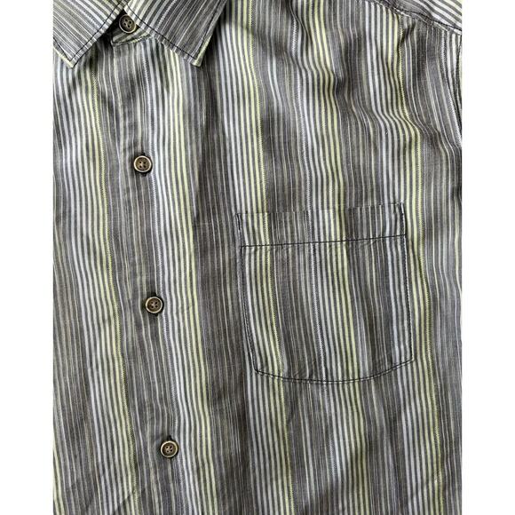 Men’s Tommy Bahama 100% Silk Short Sleeve Polo Shirt Blue Green Stripe Size L - Picture 2 of 4